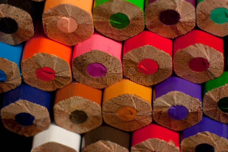 Macro Photography of Colored Pencils. Back Photo of Pencils. Stock
