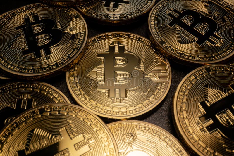 Macro pile de Bitcoin images libres de droits Macro pile de Bitcoin images libres de droits