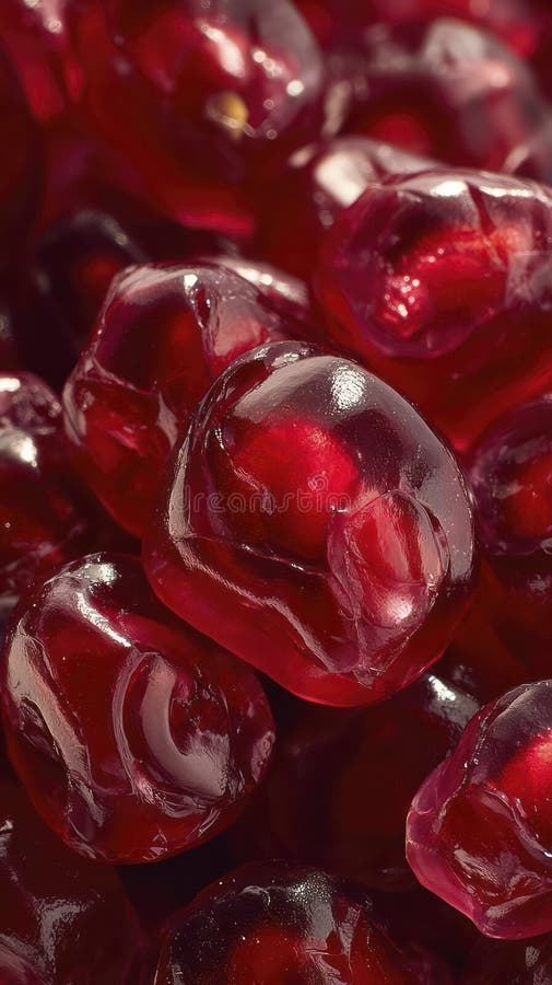 Macro of pomegranate seeds, rich ruby-red translucent arils glistening with juice, frame completely filled royalty free stock photography