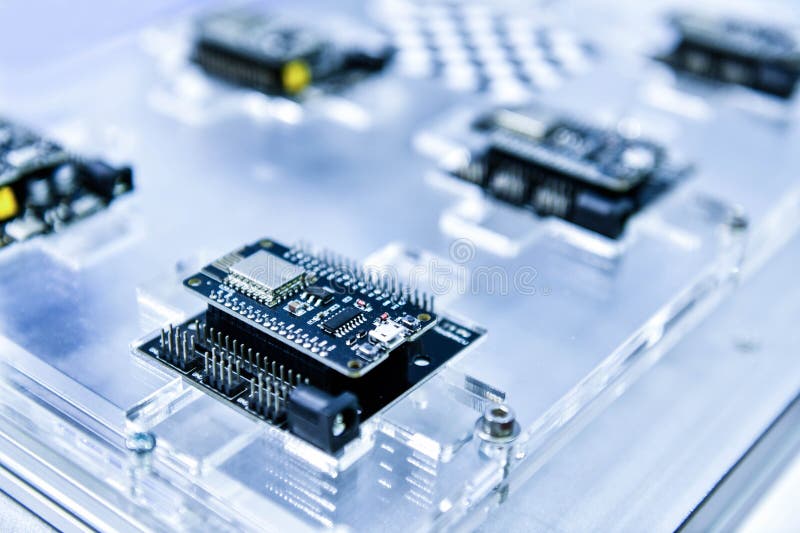 Macro Shot of Computer Processor Production Line print circuit board royalty free stock photography