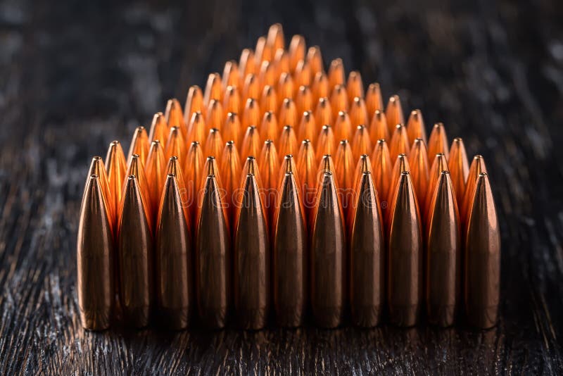 Macro Shot of Copper Bullets that are in Many Rows Stock Image Image