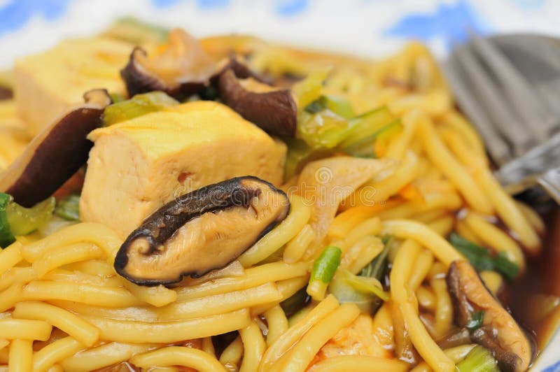 Macro shot of noodles and ingredients