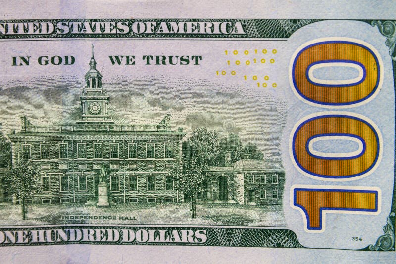 Detail Of Independence Hall $100 Bill Stock Image - Image of note, bank ...