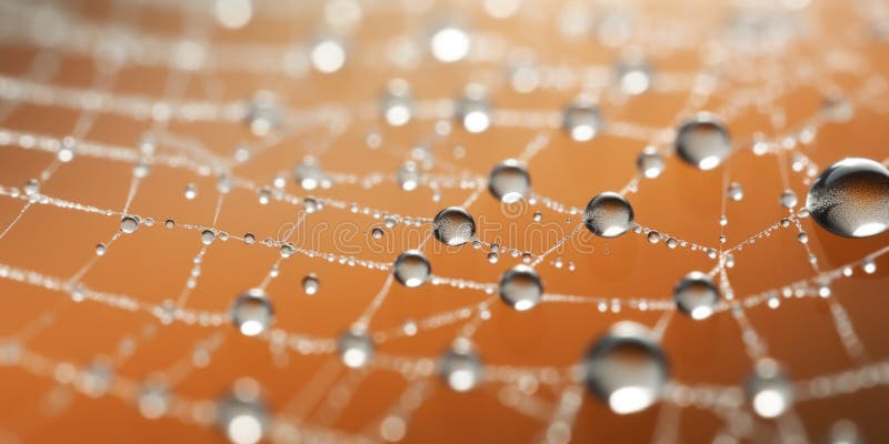 Macro shot of a wet spider web with water drops. Abstract natural pattern isolated on a clean white background, close-up vector illustration