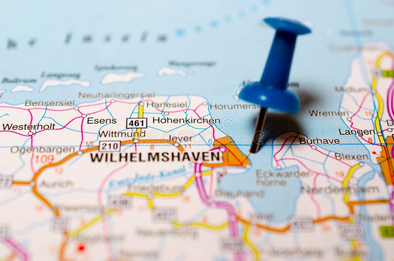 Wilhelmshaven on map stock photo. Image of push, germany - 122545054
