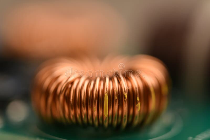 Single Copper Coil on Motherboard Stock Photo Image of