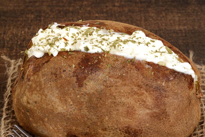Macro Sour Cream Baked Potato Stock Image Image of roasted, meal