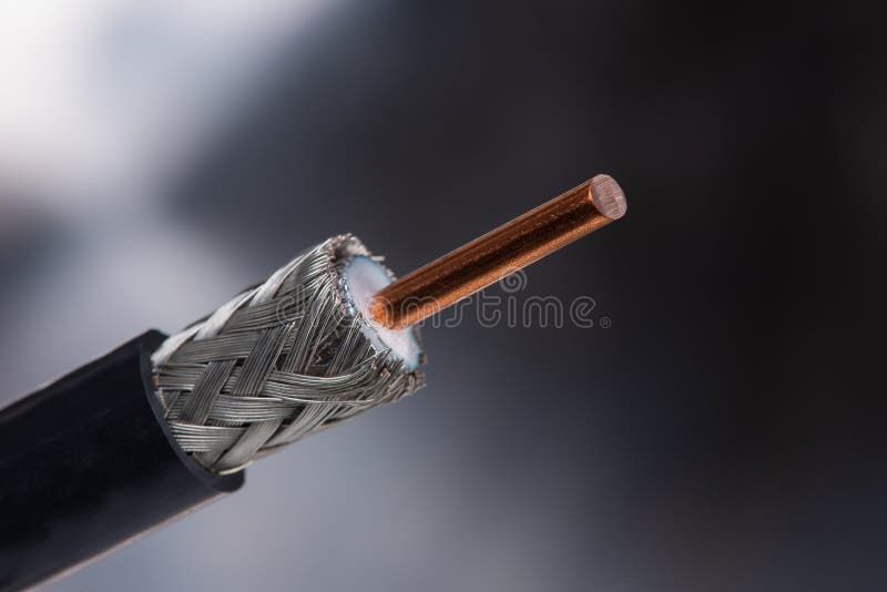 Macro of stripped high frequency coaxial cable