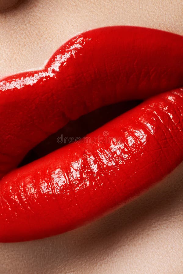Macro Tasty Lips And Fashion Lipstick Make-up Stock Photo ...