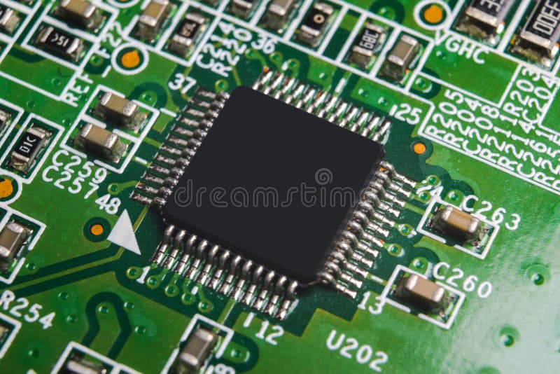 Macro tir d'un Circuitboard avec des puces de résistances et des composants électroniques Technologie de matériel informatique Co images libres de droits Macro tir d'un Circuitboard avec des puces de résistances et des composants électroniques Technologie de matériel informatique Co images libres de droits