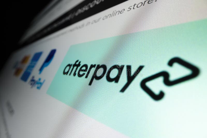 Afterpay company logo seen on smartphone and Square logo on blurred display  on the back. Credit company bought by Square company. Stafford, United Kin  Stock Photo - Alamy