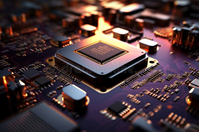 Macro view examining the details of an AI processor vector illustration