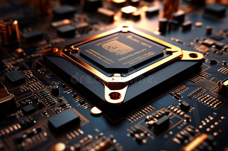 Macro view examining the details of an AI processor royalty free illustration