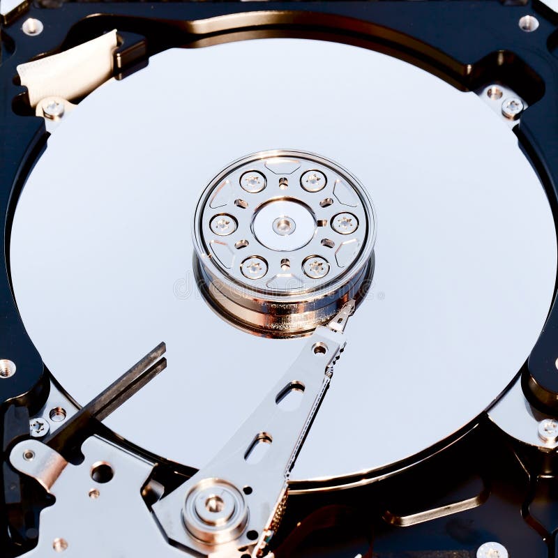 Macro view of hard drive inside stock images