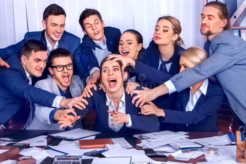Business people office. Team people are unhappy with their leader. stock image Business people office. Team people are unhappy with their leader. stock image