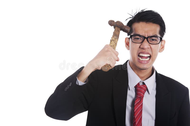 Mad Businessman Hit His Head With Hammer Stock Image Image 22821791