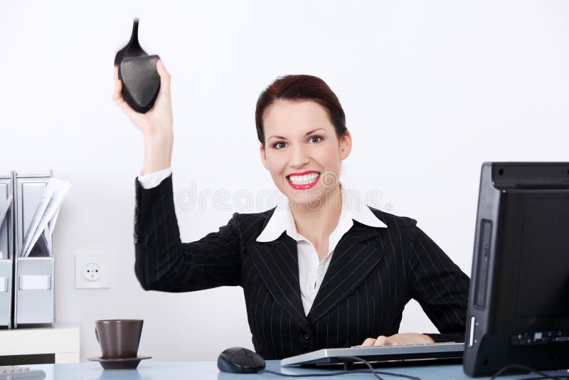 Mad Businesswoman Throwing Her Shoe. Stock Image Image of face