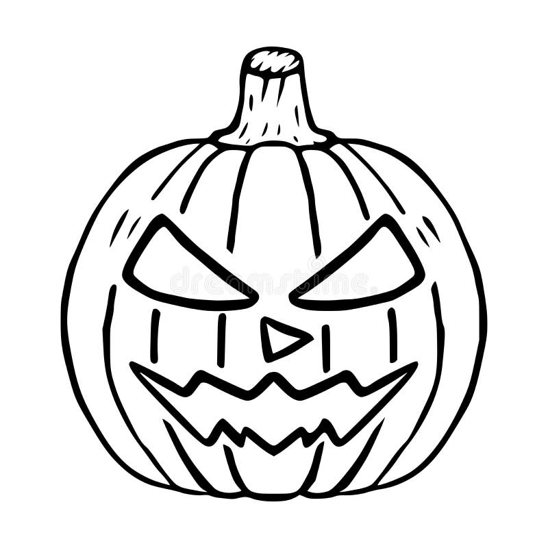 Mad Jack O Lantern Doodle Icon, Halloween Pumpkin Isolated Stock Vector