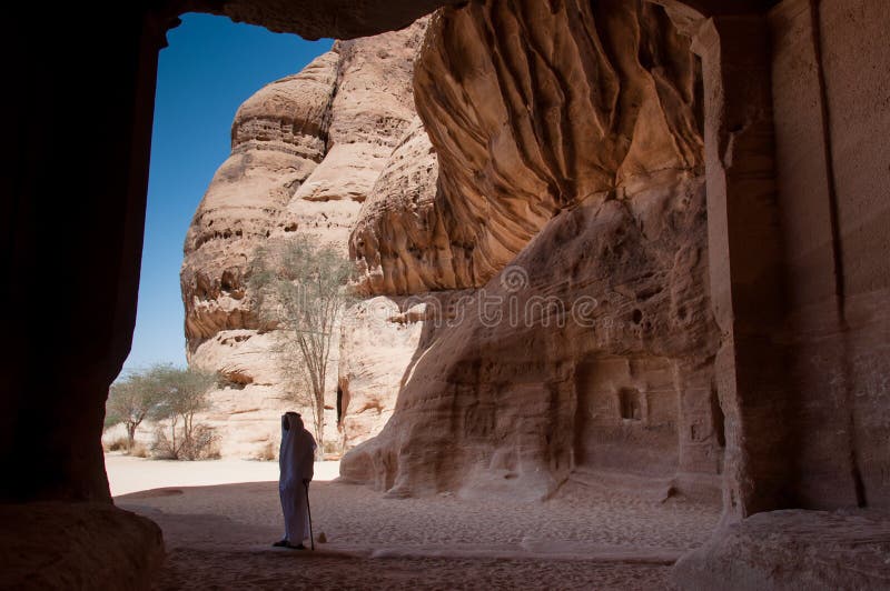 MadaÃ®n Saleh Archeological Site in Saudi Arabia stock photography