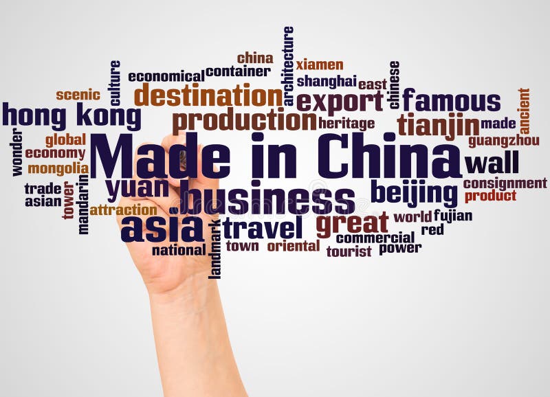 Made in China Word Cloud and Hand with Marker Concept Stock Photo
