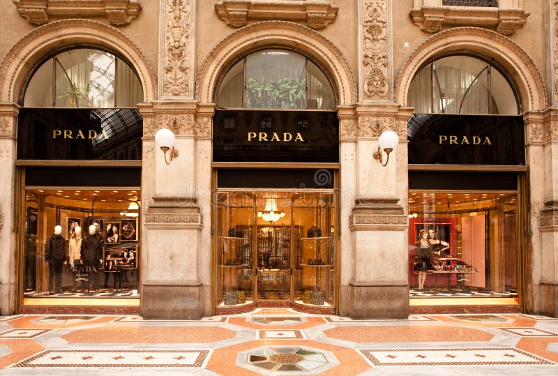 MADE in ITALY: Prada Boutique in Milan. Window Shopping Editorial Stock