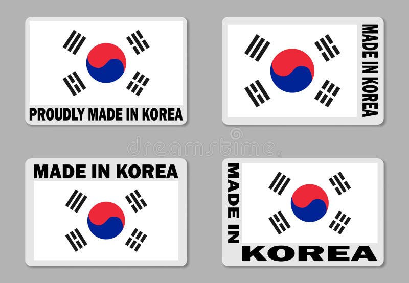 Made in Korea Label Sticker. Merchandise Tag with South Korean Flag, Vector Set Stock Vector