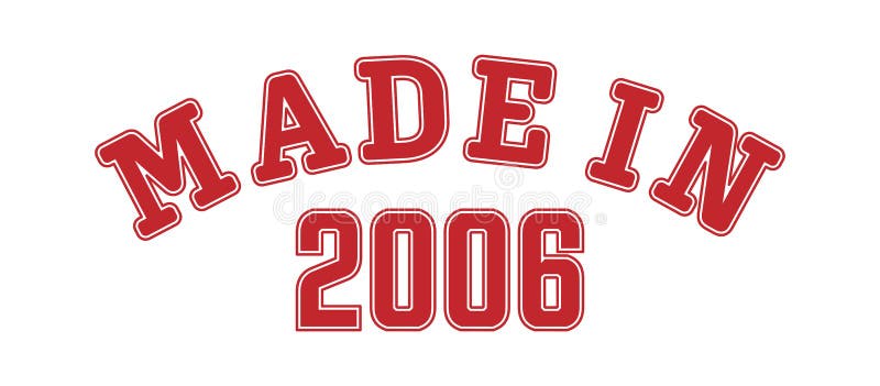 MADE IN 2006. Lettering of the year of birth or a special event for printing on clothing, logos, stickers, banners and stickers, isolated on a white background