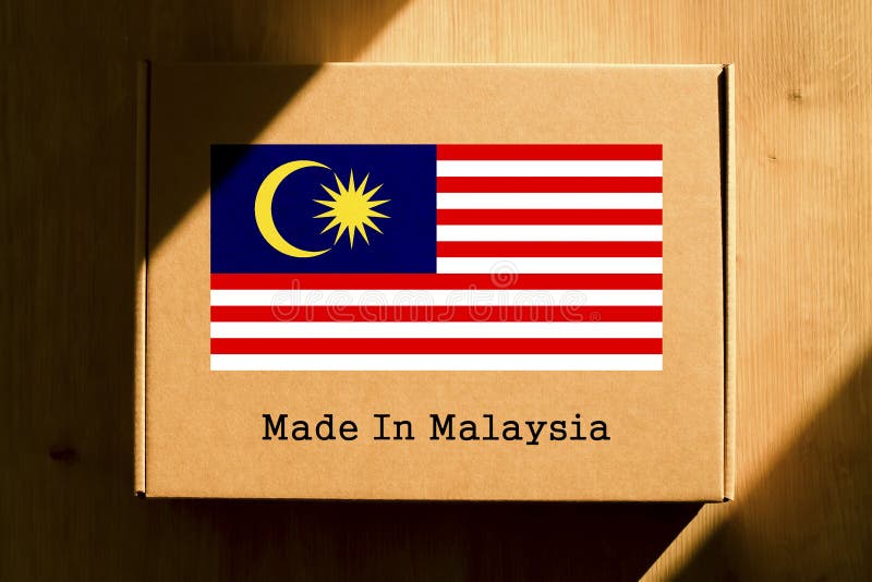Made in Malaysia. Cardboard Boxes with Text `Made in Malaysia` and the