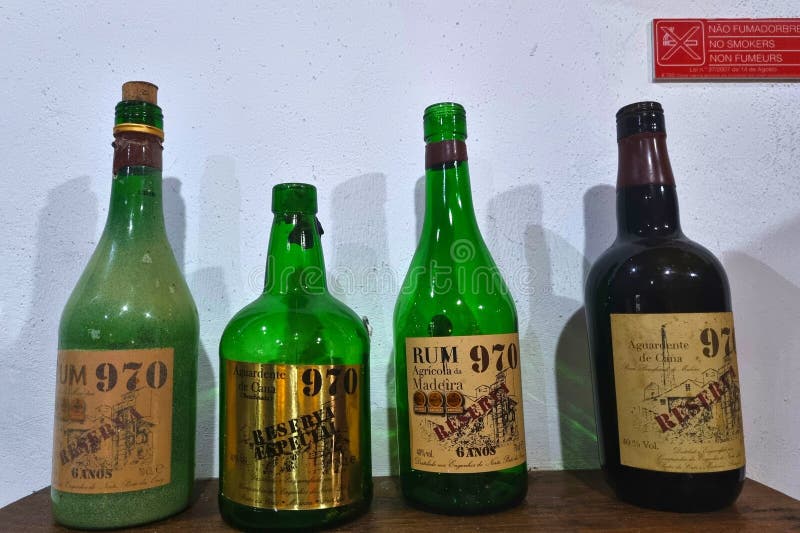 Madeira, Portugal, November 25, 2022 Empty Old Rum Bottles. Editorial
