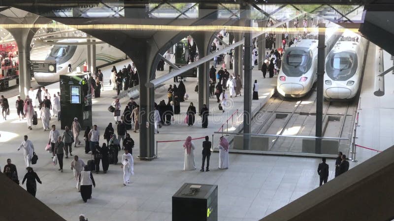 Madinah, Saudi Arabia - May 27, 2019:  Passengers arrived at Medina HSR station in Medina, Saudi Arabia.