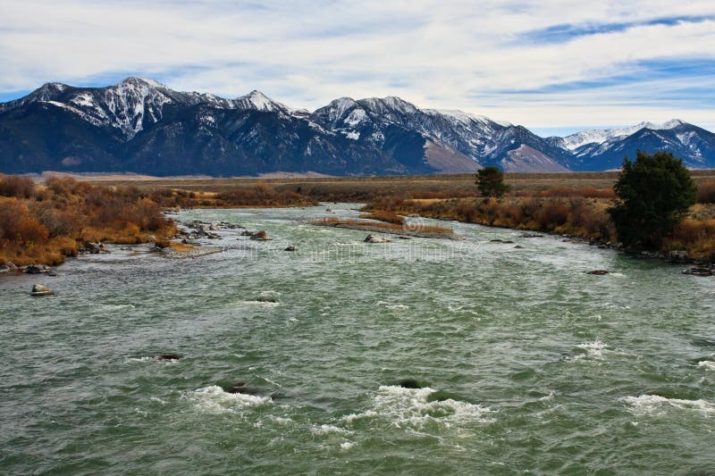 Madison River and Bridger Mountains, Montana. Stock Photo Image of
