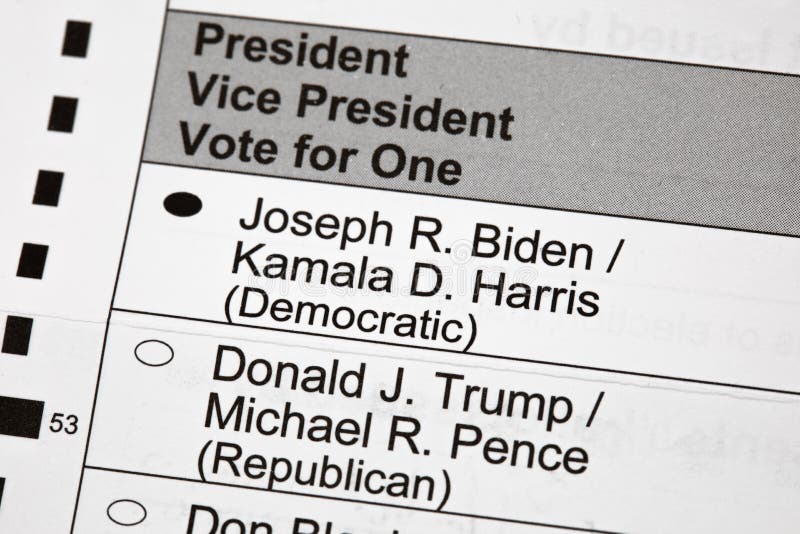 Madison, Wisconsin, USA - September 17, 2020: A 2020 presidential election voting ballot marked to vote for Joseph R. Biden for President up close. Madison, Wisconsin, USA - September 17, 2020: A 2020 presidential election voting ballot marked to vote for Joseph R. Biden for President up close