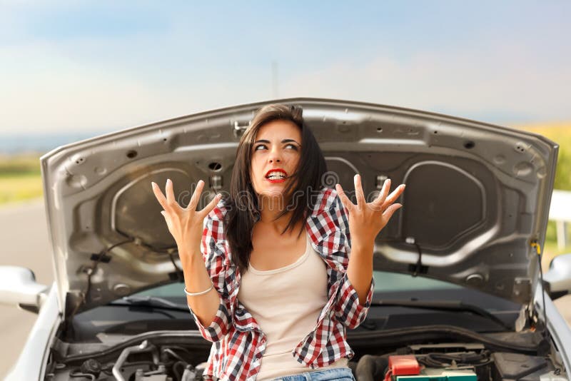 Madness due to broken car royalty free stock photography Madness due to broken car royalty free stock photography