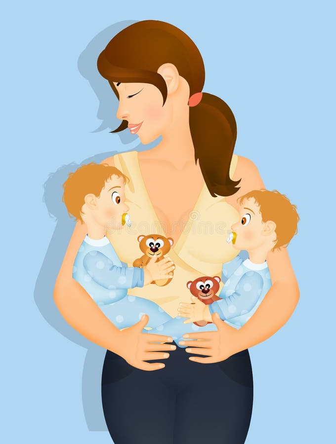 Illustration of mother with baby male twins. Illustration of mother with baby male twins