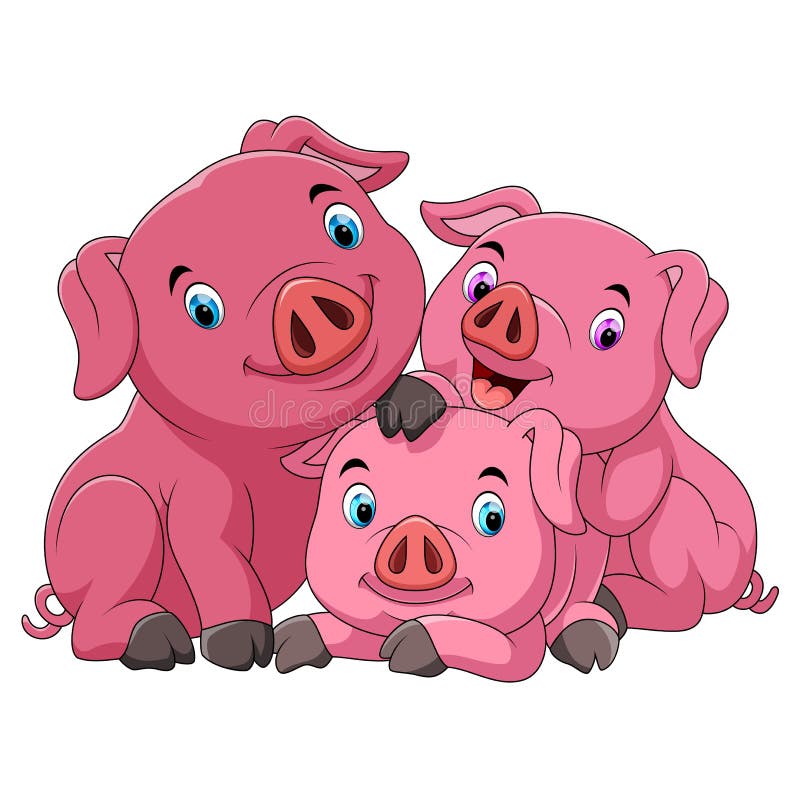 Madre feliz del cerdo de la historieta con los cochinillos stock de ilustración Madre feliz del cerdo de la historieta con los cochinillos stock de ilustración