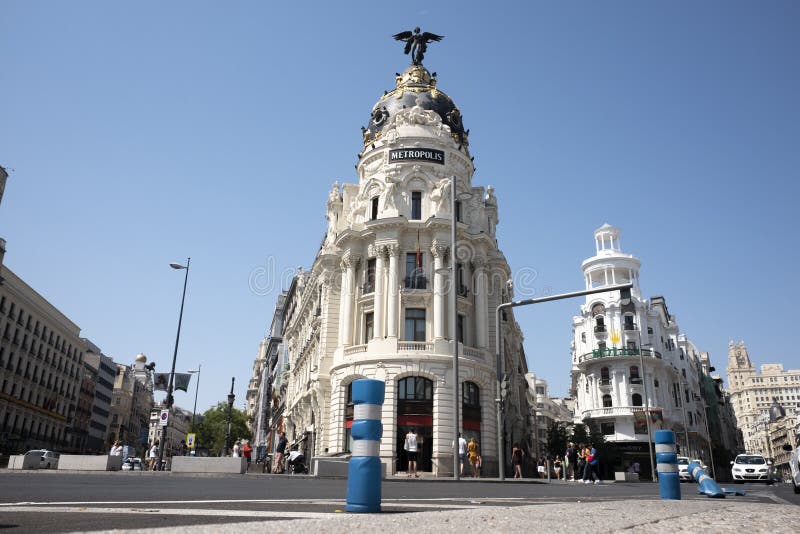 Madrid, Espagne, 25 août 2019 : vue sur Gran via la rue, Espagne photographie stock libre de droits Madrid, Espagne, 25 août 2019 : vue sur Gran via la rue, Espagne photographie stock libre de droits