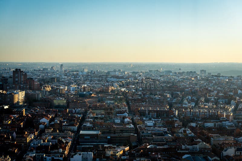 Madrid skyline from above stock photo. Image of district - 118574750