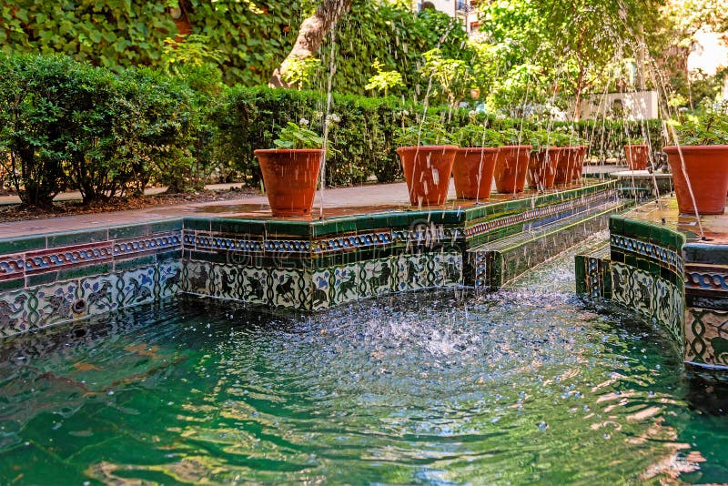 Fountain In Beautiful Andalusian Gardens Of Sorolla Museum