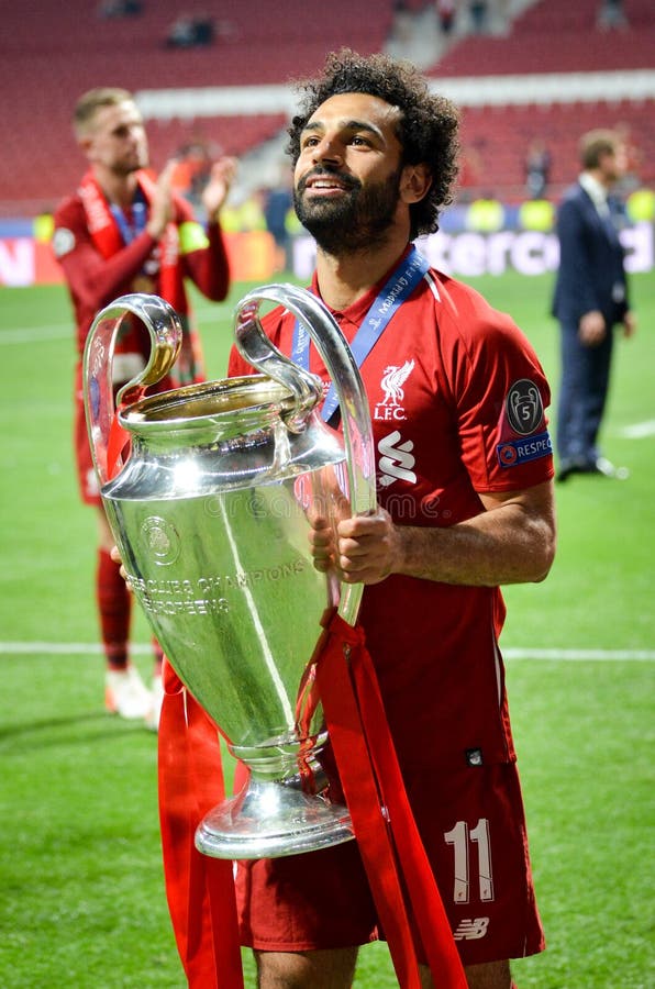 Madrid, Spain - 01 MAY 2019: Mohamed Salah With Cup Celebrate Winning
