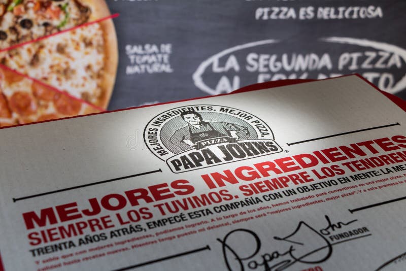 Papa Johns Pizza In Box On White Background Stock Photo - Download