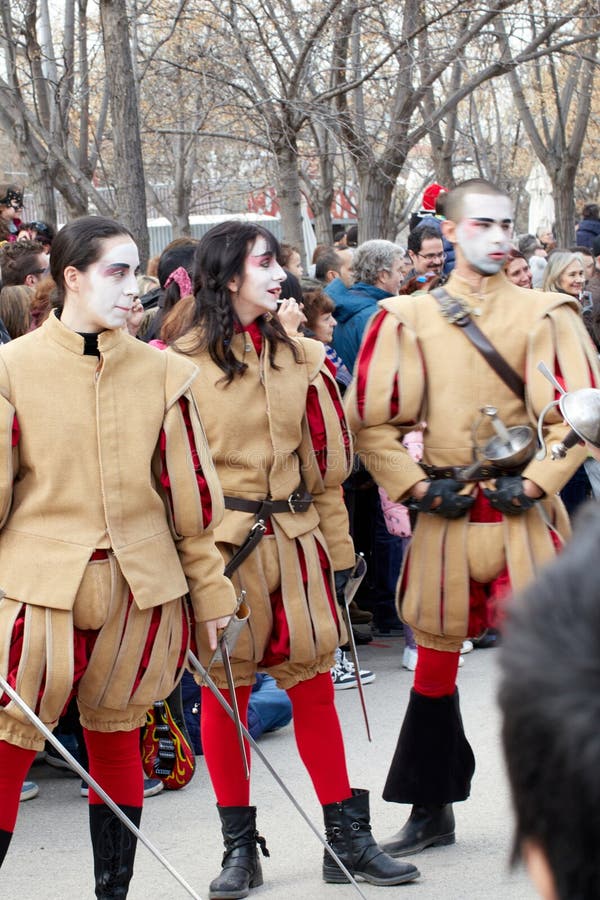 Madrid, Spain- 02-18-2023: Traditional Carnival Parade Editorial Stock