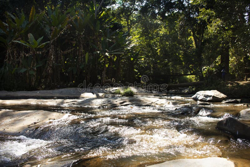 Vodopády lidé a zahraniční cestovatelé cestovat navštívit a zbytek relaxovat venkovní v džungle divoký les v ráno z na na město v, thajsko.