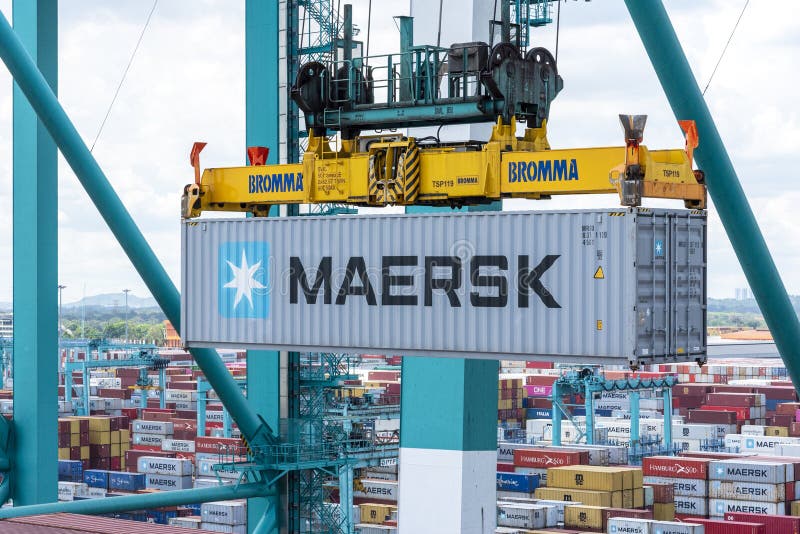 Maersk Owned Container Loaded by the Gantry Crane on the Container Ship