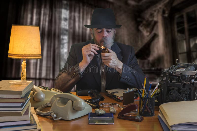 Mafia with Black Hat Man Lights a Pipe in the Office Stock Image - Image of  lights, frust: 72623887