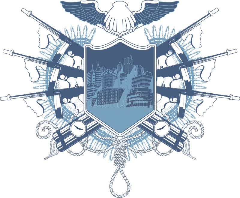 Mafijny heraldyczny żakiet ręka z pistoletem ilustracja wektor