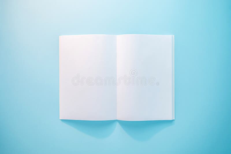 Magazine, taccuino, opuscolo, opuscolo o libro con modello di intoppo del softcover alla luce del sole su sfondo blu fotografia stock