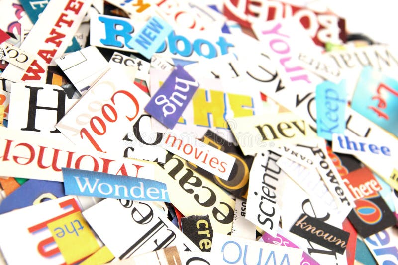 Word Clippings from Magazine Background Stock Image - Image of design