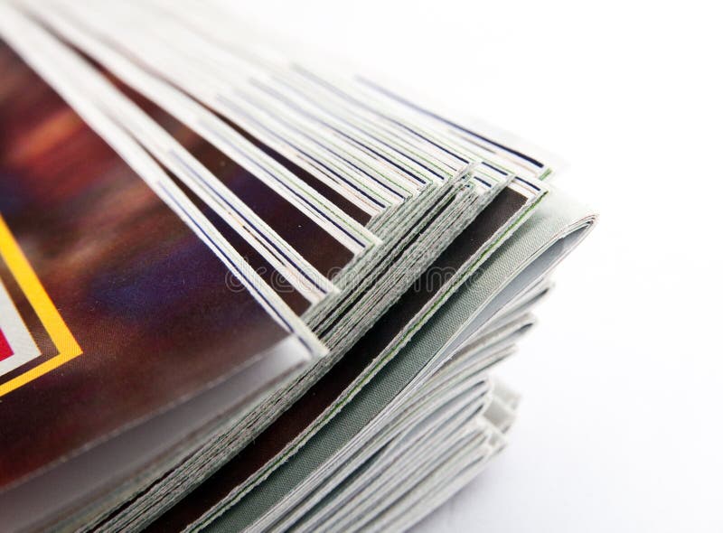 Stack of magazines, low angle closeup