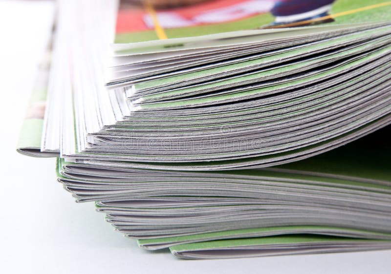 Stack of magazines, low angle closeup