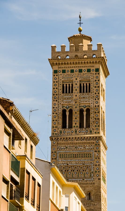 Tower church place in the city center of Zaragoza. Tower church place in the city center of Zaragoza